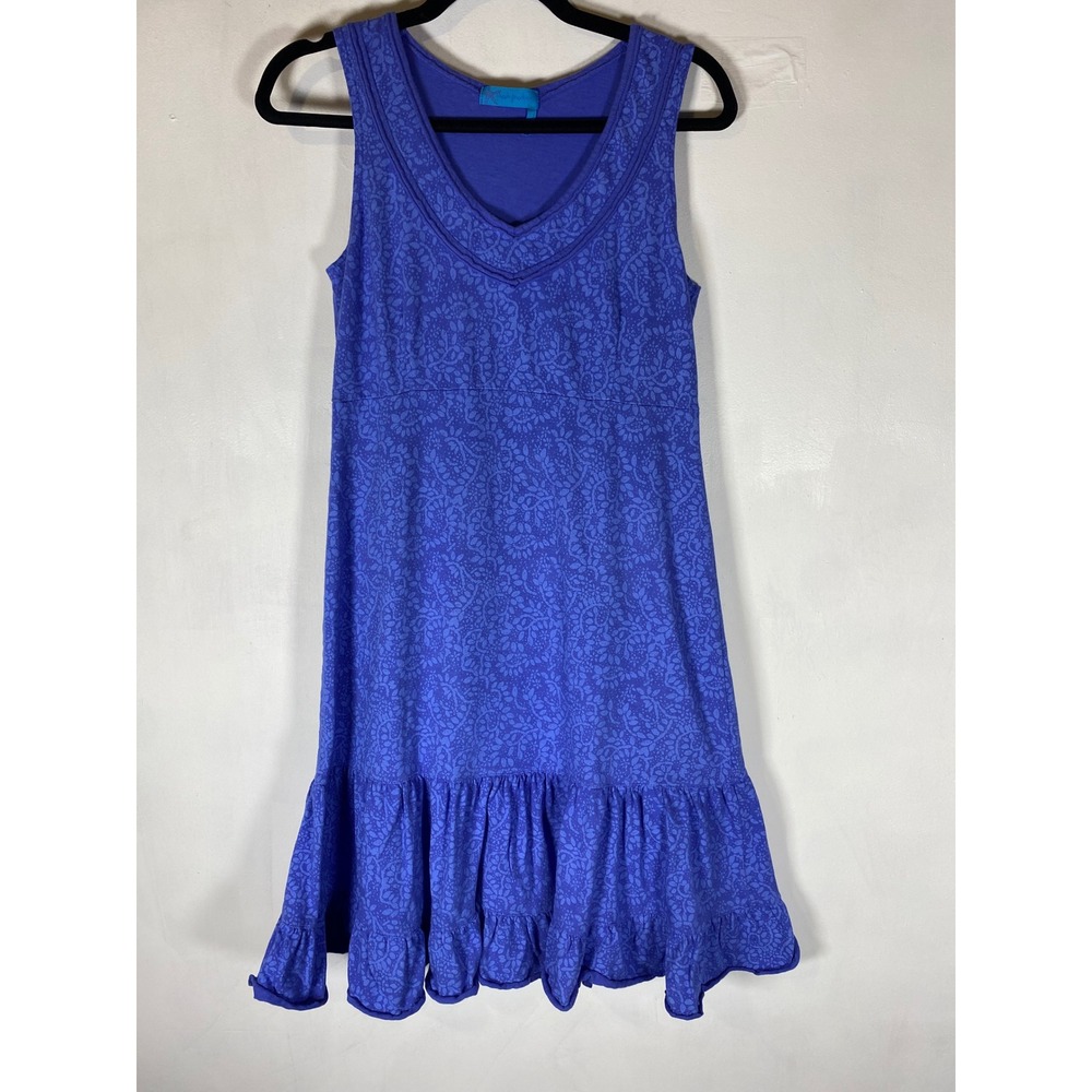 Blue Floral V Neck Sleeveless Ruffle Hem Mini Dress Beach Cottagecore S